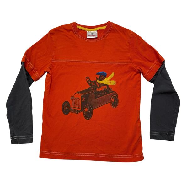 HANNA ANDERSSON Dapper Bear Vintage Car Orange Gray Tee Size 8 130 Kids Cotton - Picture 1 of 4